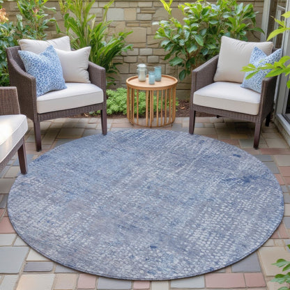 Machine Washable Indoor/Outdoor Chantille ACN2087 Blue 8' x 8' Round Rug