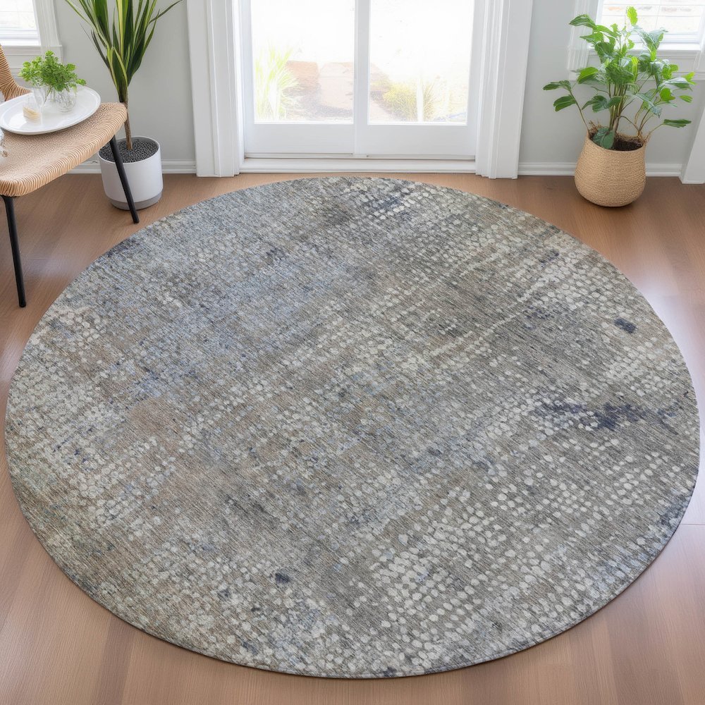 Machine Washable Indoor/Outdoor Chantille ACN2087 Taupe 8' x 8' Round Rug
