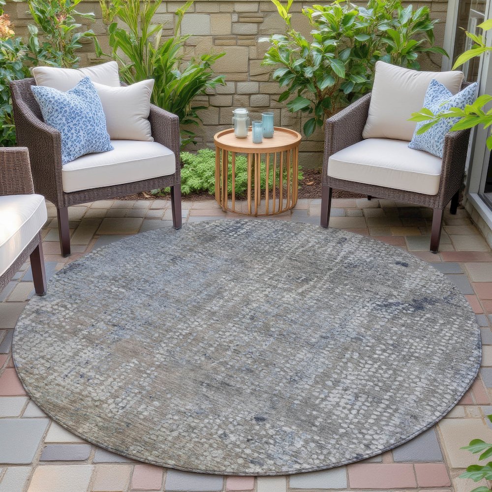 Machine Washable Indoor/Outdoor Chantille ACN2087 Taupe 8' x 8' Round Rug