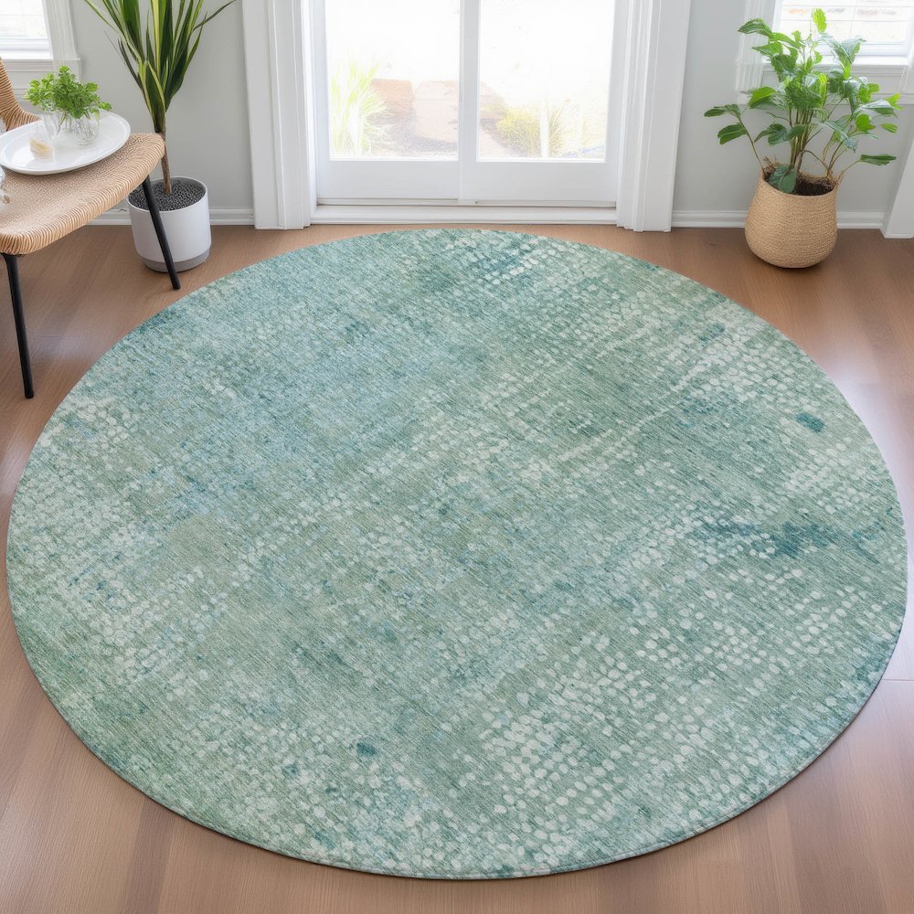 Machine Washable Indoor/Outdoor Chantille ACN2087 Teal 8' x 8' Round Rug