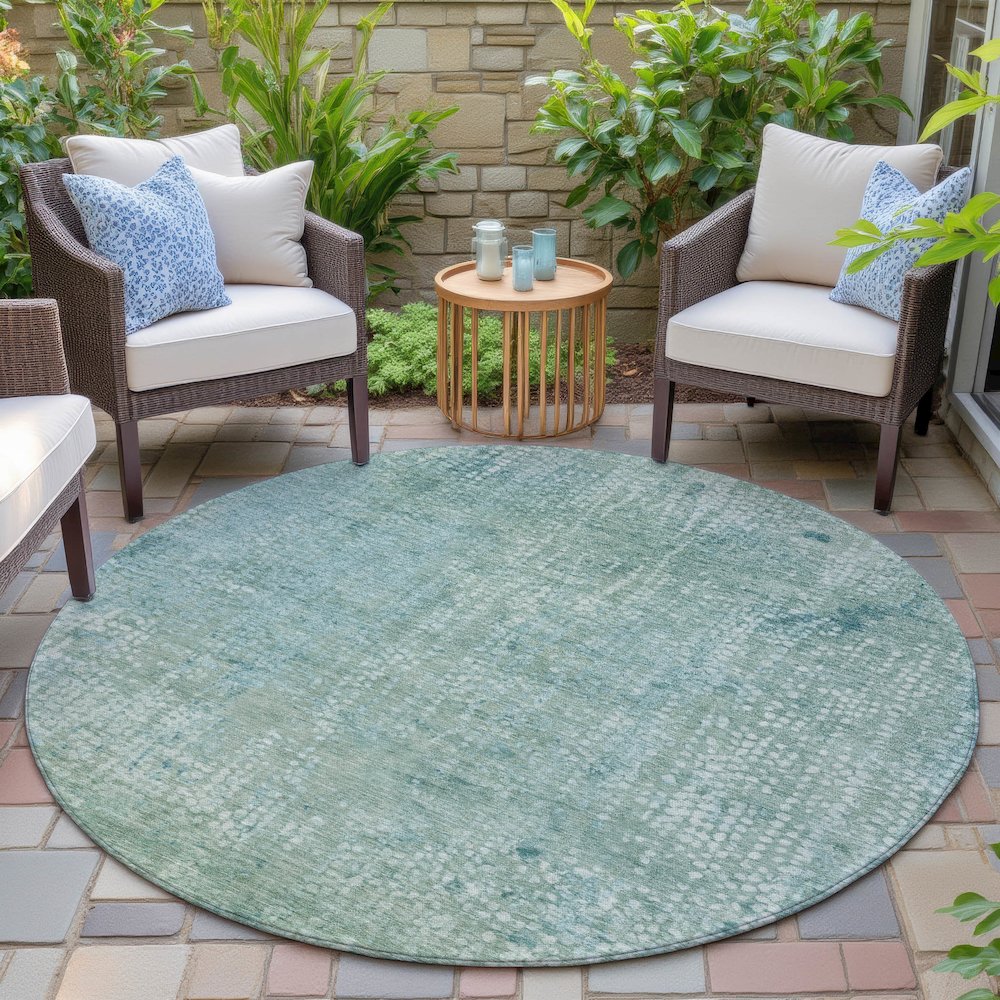 Machine Washable Indoor/Outdoor Chantille ACN2087 Teal 8' x 8' Round Rug