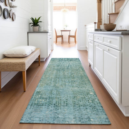 Machine Washable Indoor/Outdoor Chantille ACN2088 Teal 2'3" x 7'6" Runner Rug