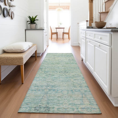 Machine Washable Indoor/Outdoor Chantille ACN2090 Teal 2'3" x 7'6" Runner Rug