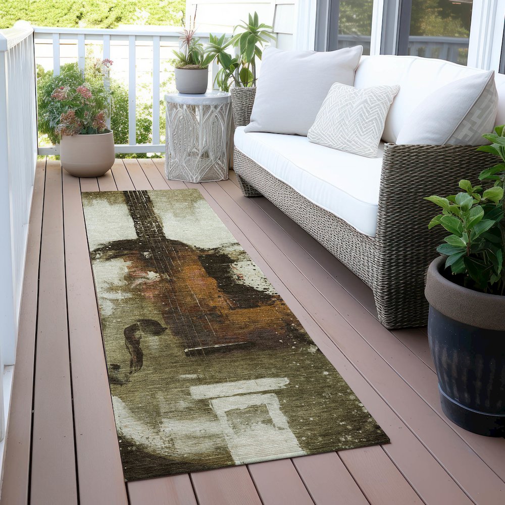 Machine Washable Indoor/Outdoor Chantille ACN2091 Brown 2'3" x 7'6" Runner Rug