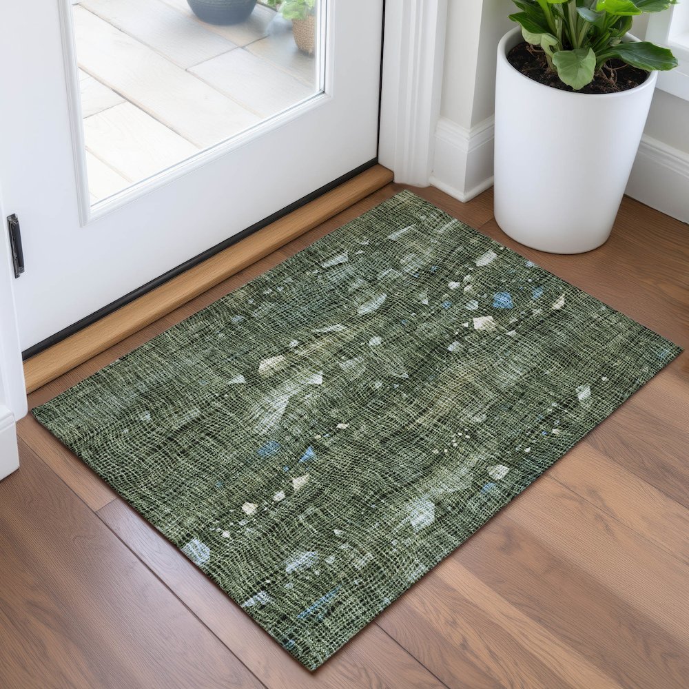 Machine Washable Indoor/Outdoor Chantille ACN2092 Fern 1'8" x 2'6" Rug