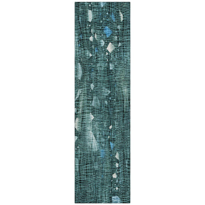 Machine Washable Indoor/Outdoor Chantille ACN2092 Teal 2'3" x 7'6" Runner Rug