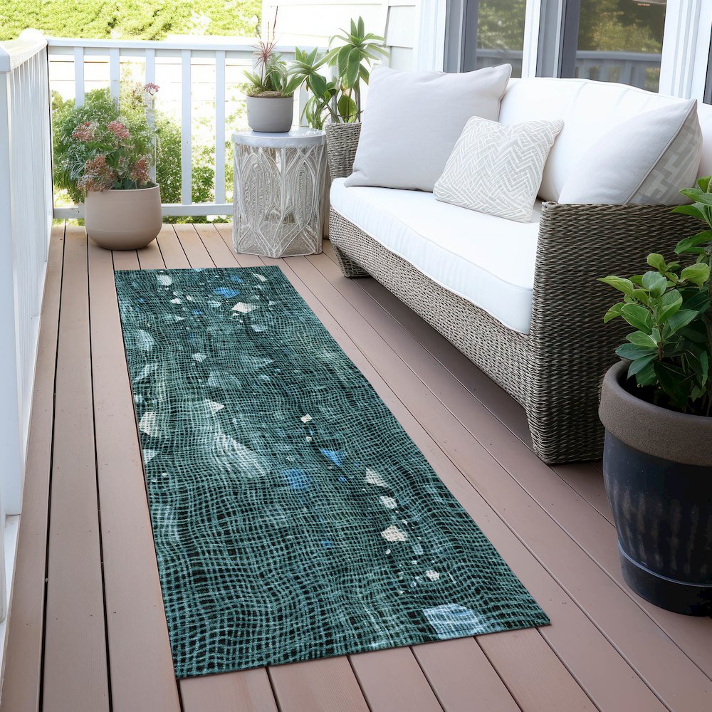 Machine Washable Indoor/Outdoor Chantille ACN2092 Teal 2'3" x 7'6" Runner Rug