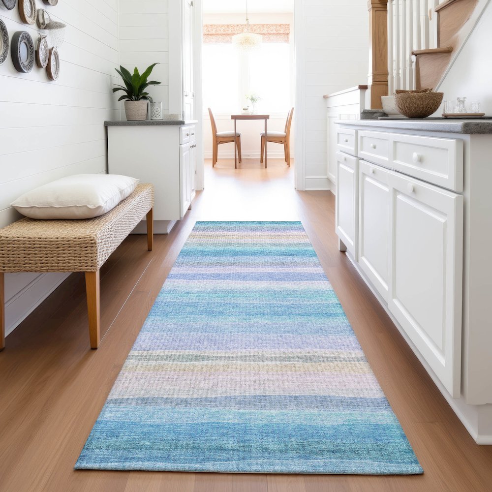 Machine Washable Indoor/Outdoor Chantille ACN2093 Aqua 2'3" x 7'6" Runner Rug