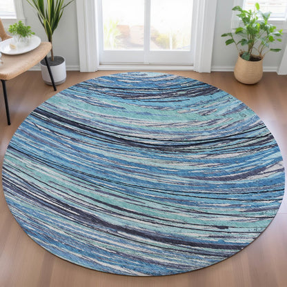 Machine Washable Indoor/Outdoor Chantille ACN2094 Blue 8' x 8' Round Rug