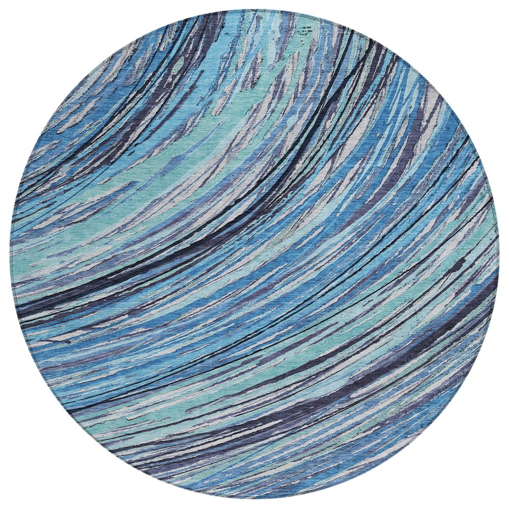 Machine Washable Indoor/Outdoor Chantille ACN2094 Blue 8' x 8' Round Rug