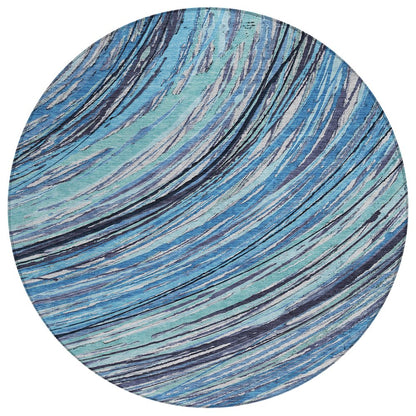Machine Washable Indoor/Outdoor Chantille ACN2094 Blue 8' x 8' Round Rug