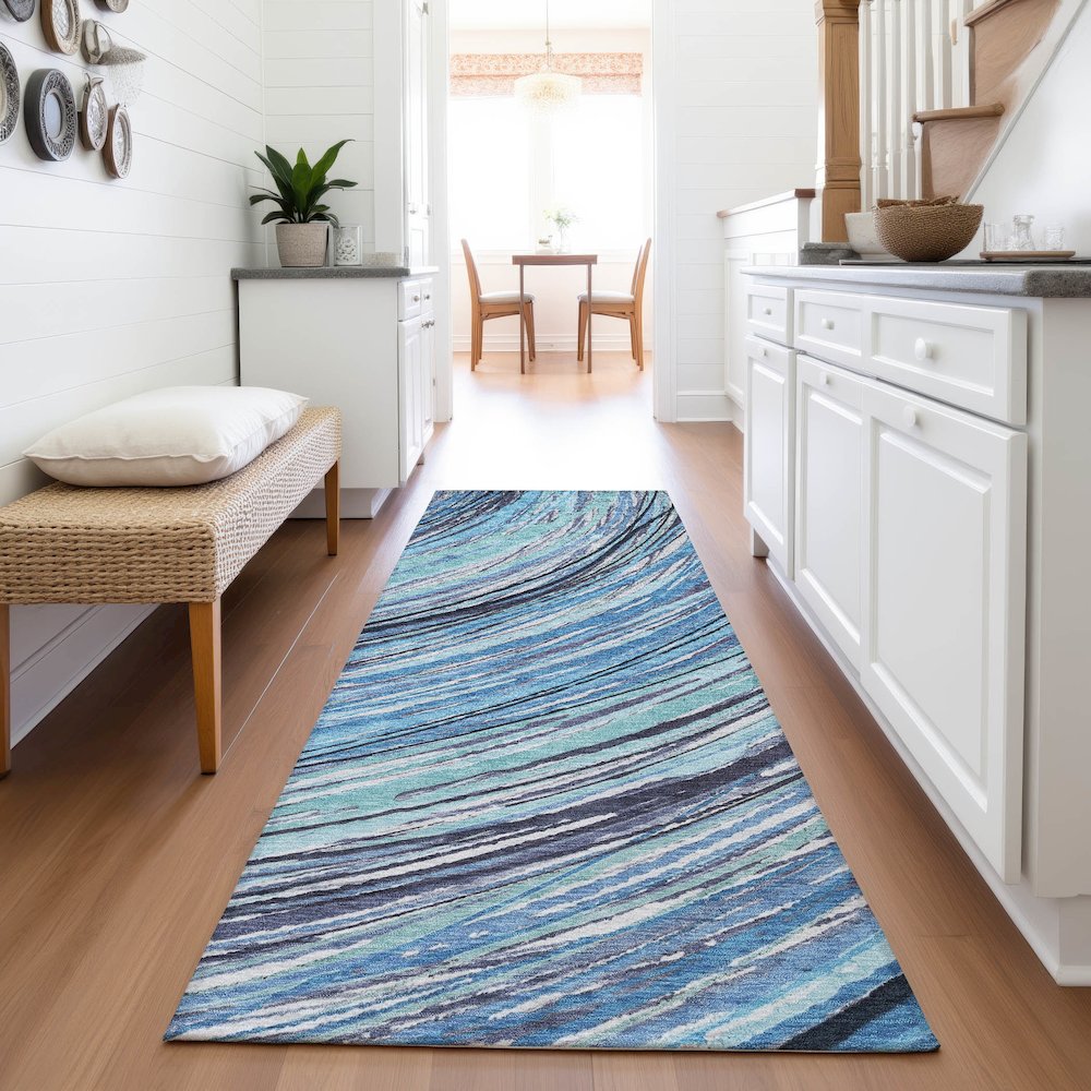 Machine Washable Indoor/Outdoor Chantille ACN2094 Blue 2'3" x 7'6" Runner Rug