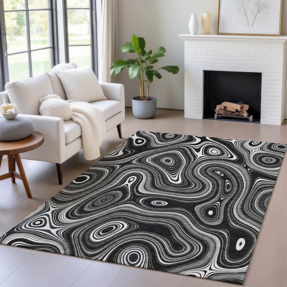 Machine Washable Indoor/Outdoor Chantille ACN2097 Black 2'6" x 3'10" Rug