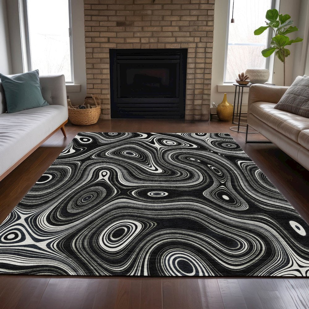 Machine Washable Indoor/Outdoor Chantille ACN2097 Black 2'6" x 3'10" Rug