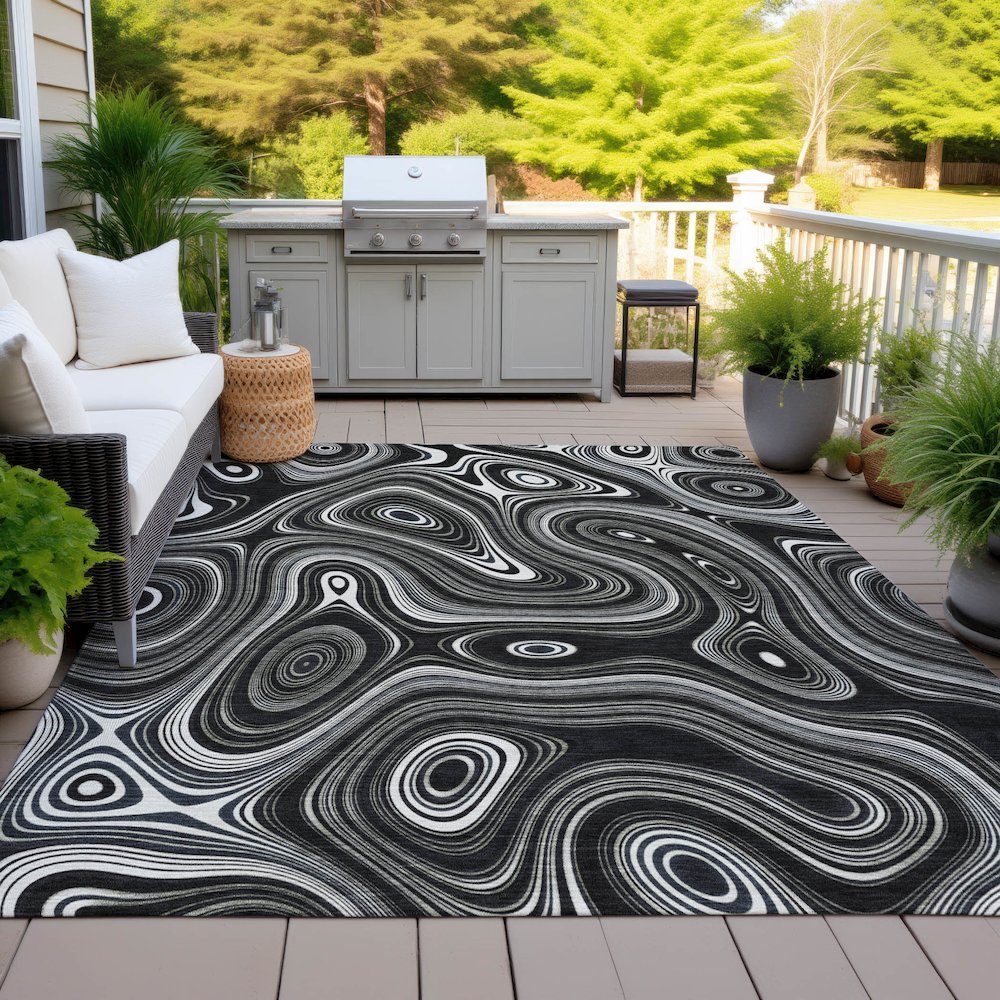 Machine Washable Indoor/Outdoor Chantille ACN2097 Black 2'6" x 3'10" Rug