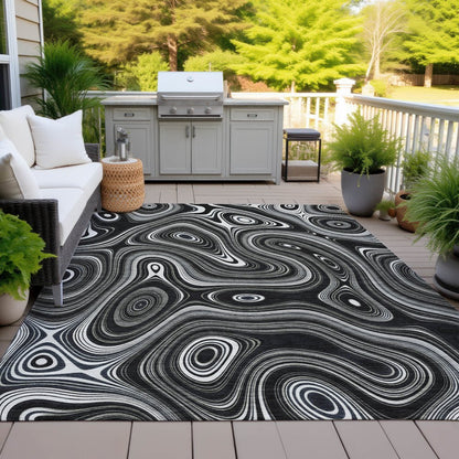Machine Washable Indoor/Outdoor Chantille ACN2097 Black 2'6" x 3'10" Rug