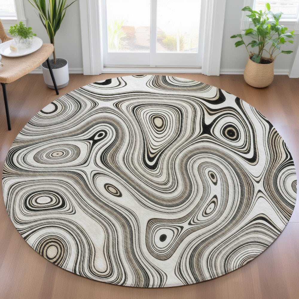 Machine Washable Indoor/Outdoor Chantille ACN2097 Ivory 8' x 8' Round Rug