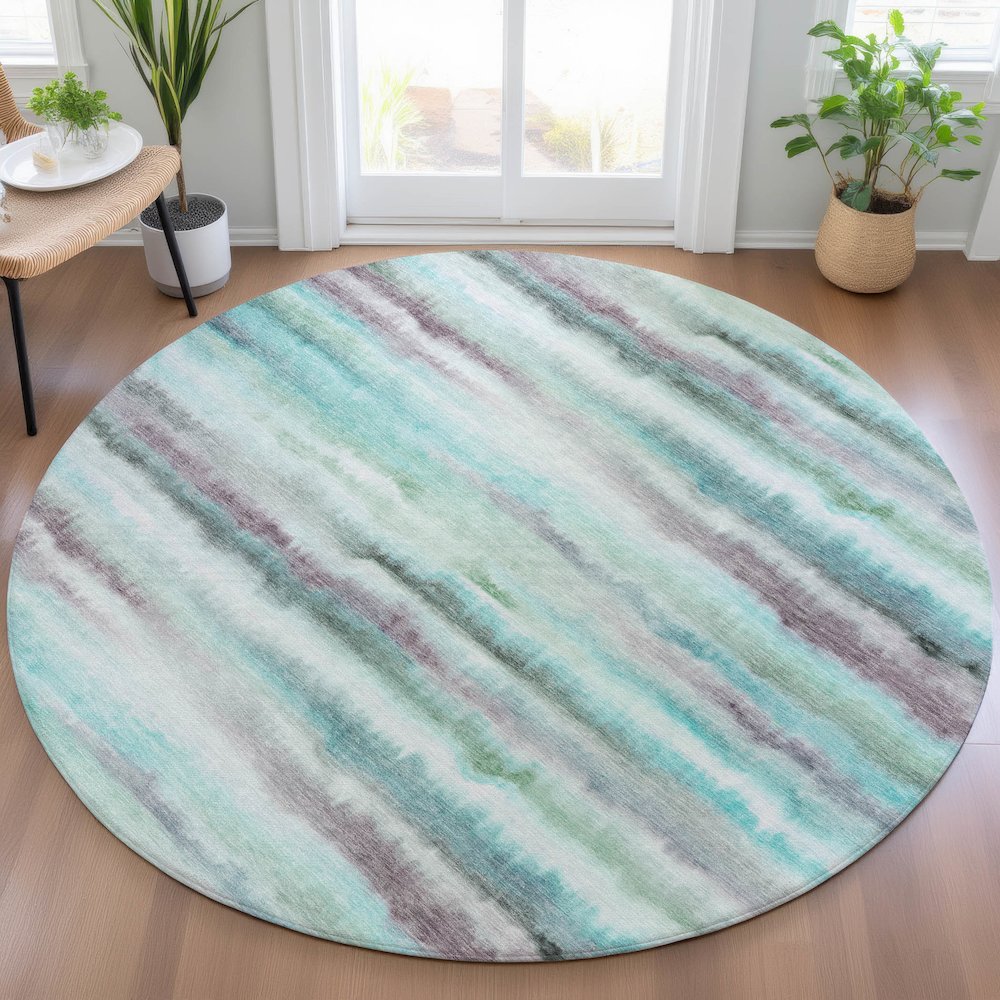 Machine Washable Indoor/Outdoor Chantille ACN2098 Teal 8' x 8' Round Rug