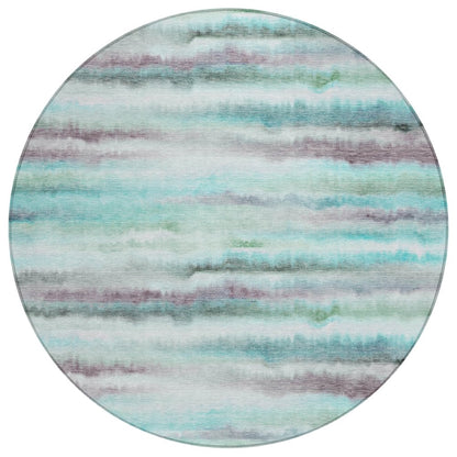 Machine Washable Indoor/Outdoor Chantille ACN2098 Teal 8' x 8' Round Rug