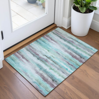 Machine Washable Indoor/Outdoor Chantille ACN2098 Teal 1'8" x 2'6" Rug