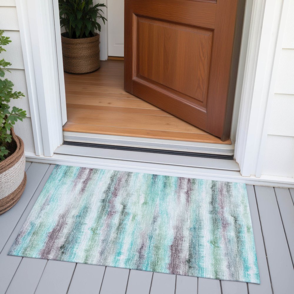 Machine Washable Indoor/Outdoor Chantille ACN2098 Teal 1'8" x 2'6" Rug