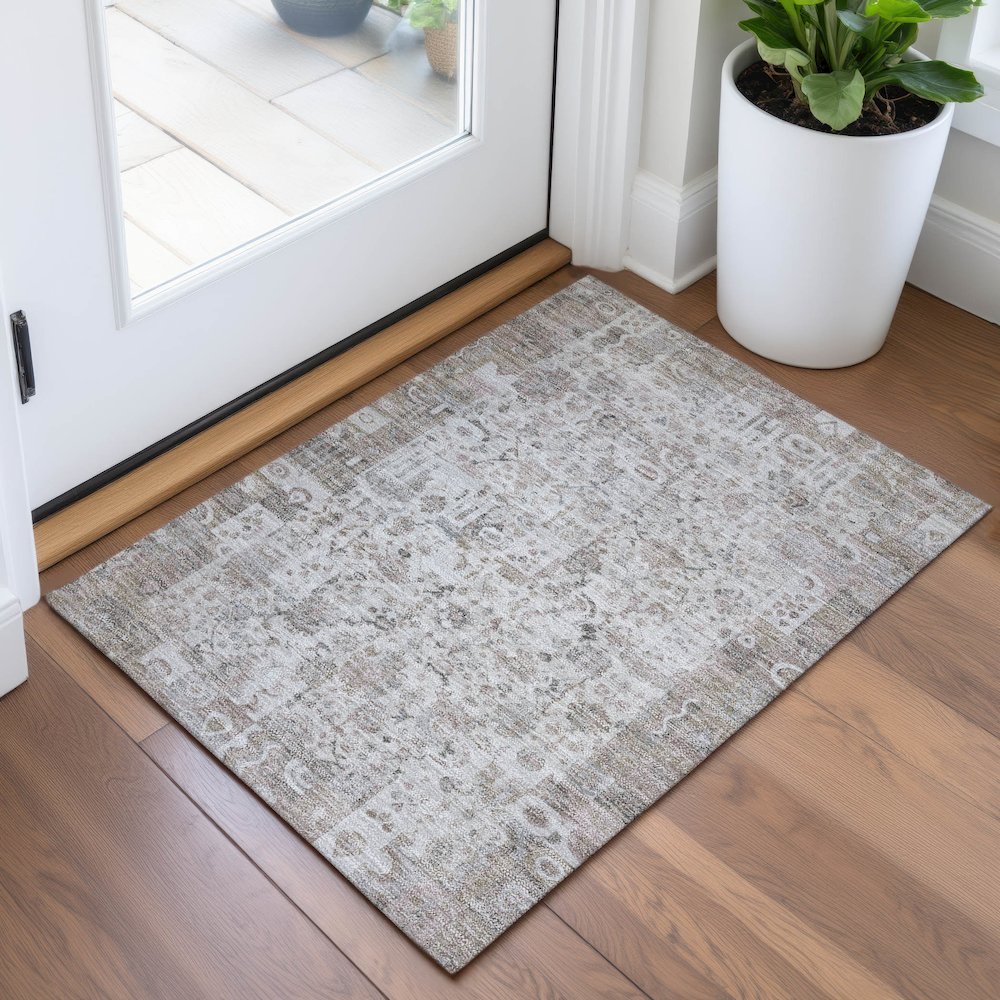 Machine Washable Indoor/Outdoor Chantille ACN2099 Taupe 1'8" x 2'6" Rug
