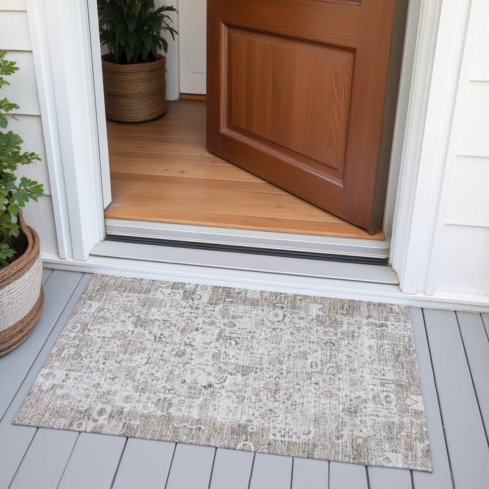 Machine Washable Indoor/Outdoor Chantille ACN2099 Taupe 1'8" x 2'6" Rug