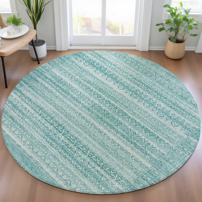 Machine Washable Indoor/Outdoor Chantille ACN2101 Aqua 8' x 8' Round Rug