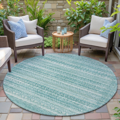 Machine Washable Indoor/Outdoor Chantille ACN2101 Aqua 8' x 8' Round Rug
