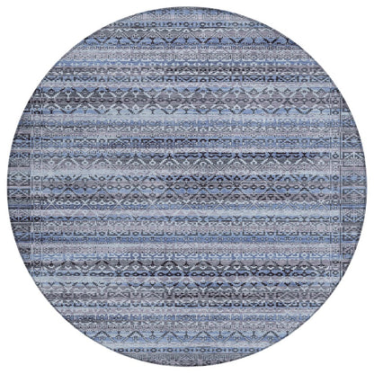 Machine Washable Indoor/Outdoor Chantille ACN2101 Blue 8' x 8' Round Rug