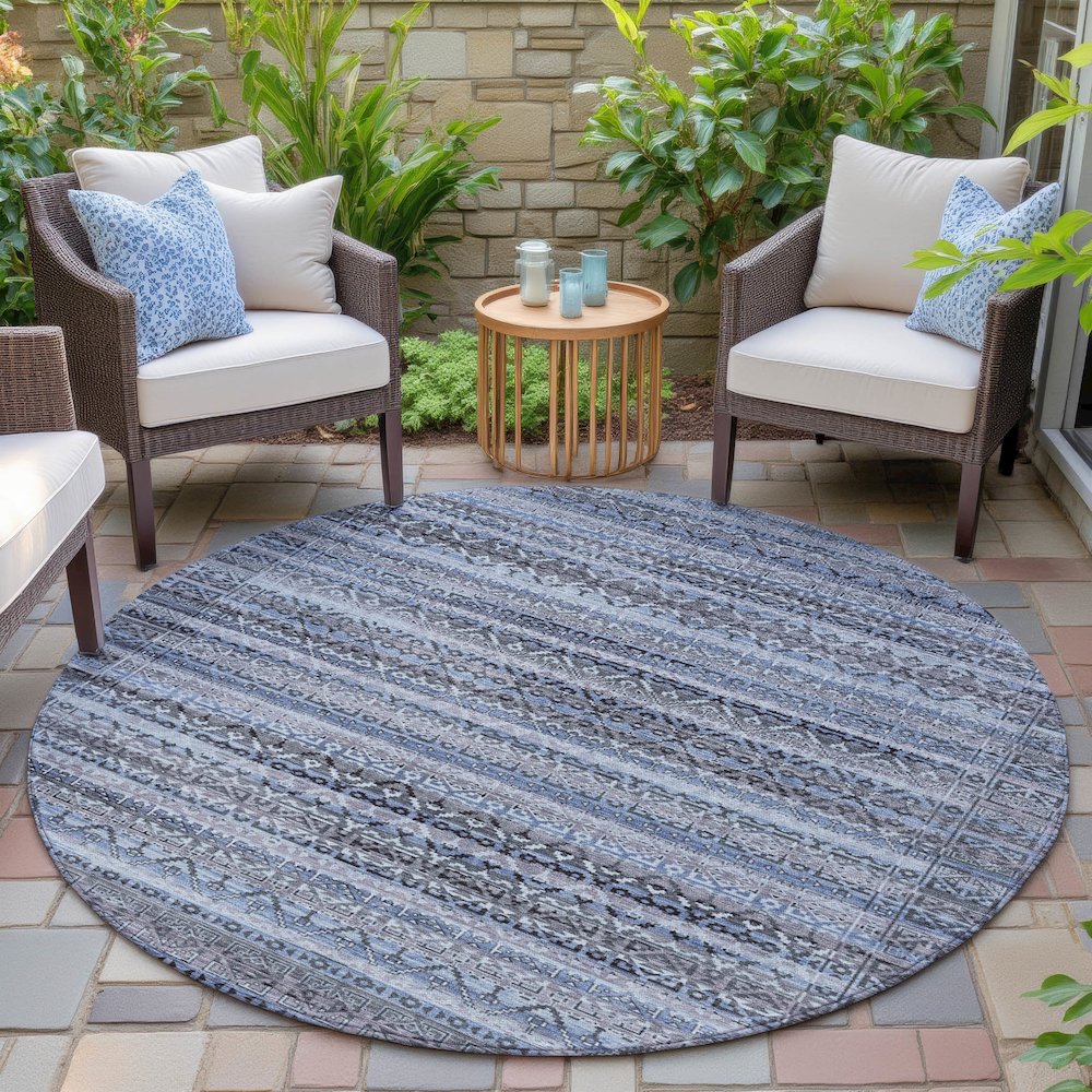 Machine Washable Indoor/Outdoor Chantille ACN2101 Blue 8' x 8' Round Rug