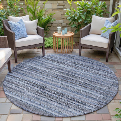 Machine Washable Indoor/Outdoor Chantille ACN2101 Blue 8' x 8' Round Rug