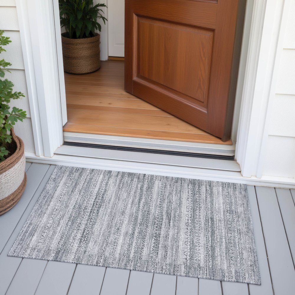 Machine Washable Indoor/Outdoor Chantille ACN2101 Gray 1'8" x 2'6" Rug