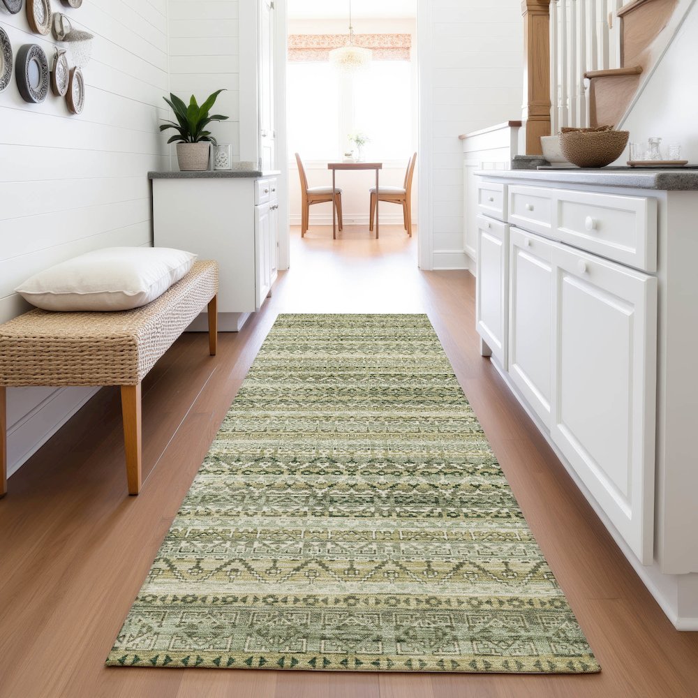 Machine Washable Indoor/Outdoor Chantille ACN2101 Green 2'3" x 7'6" Runner Rug
