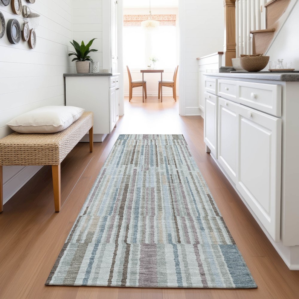 Machine Washable Indoor/Outdoor Chantille ACN2102 Teal 2'3" x 7'6" Runner Rug
