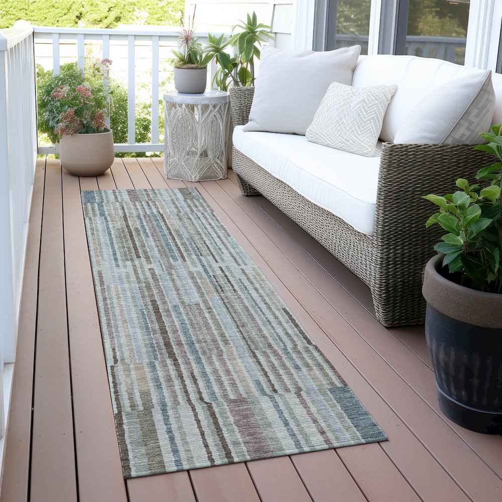 Machine Washable Indoor/Outdoor Chantille ACN2102 Teal 2'3" x 7'6" Runner Rug