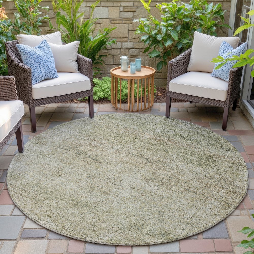 Machine Washable Indoor/Outdoor Chantille ACN2103 Sage 8' x 8' Round Rug