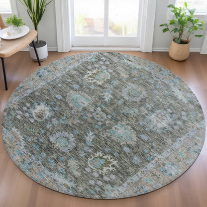 Machine Washable Indoor/Outdoor Chantille ACN2104 Fern 8' x 8' Round Rug