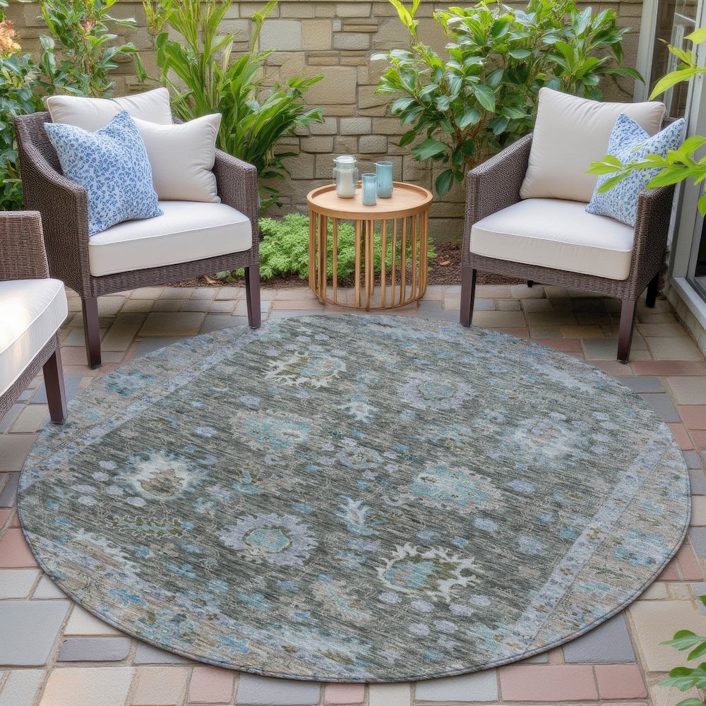 Machine Washable Indoor/Outdoor Chantille ACN2104 Fern 8' x 8' Round Rug