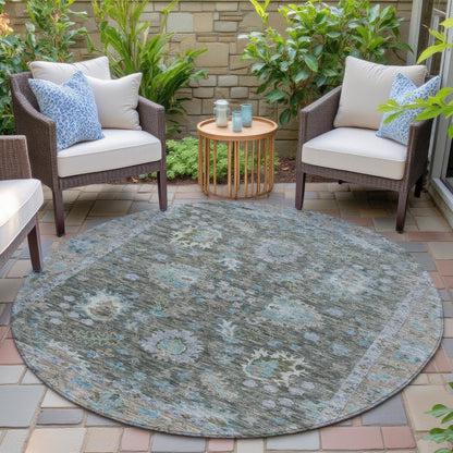 Machine Washable Indoor/Outdoor Chantille ACN2104 Fern 8' x 8' Round Rug