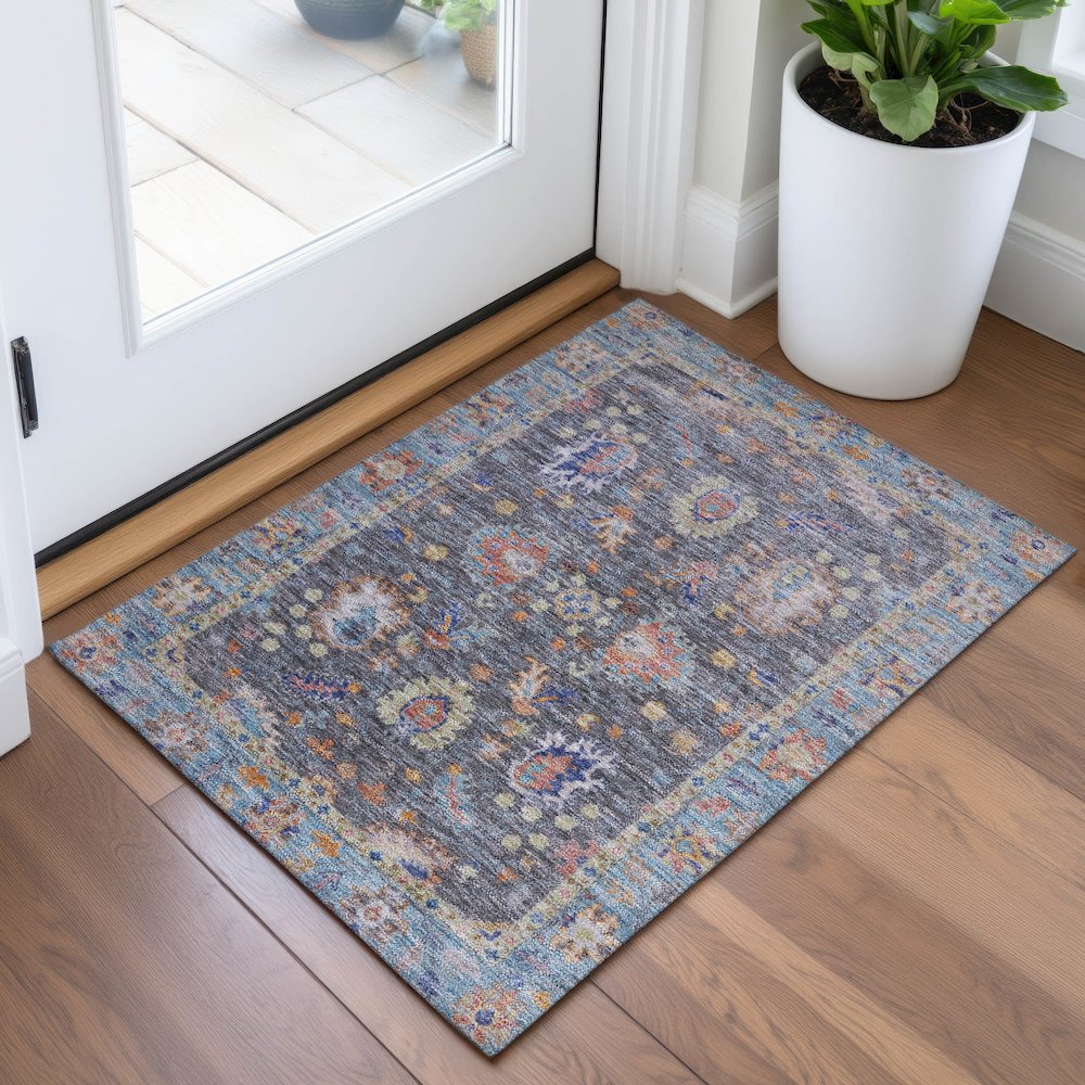 Machine Washable Indoor/Outdoor Chantille ACN2104 Gray 1'8" x 2'6" Rug