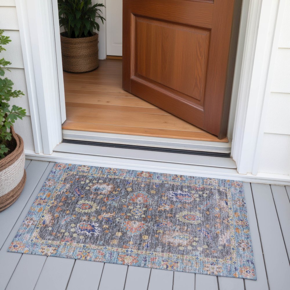 Machine Washable Indoor/Outdoor Chantille ACN2104 Gray 1'8" x 2'6" Rug