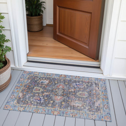 Machine Washable Indoor/Outdoor Chantille ACN2104 Gray 1'8" x 2'6" Rug
