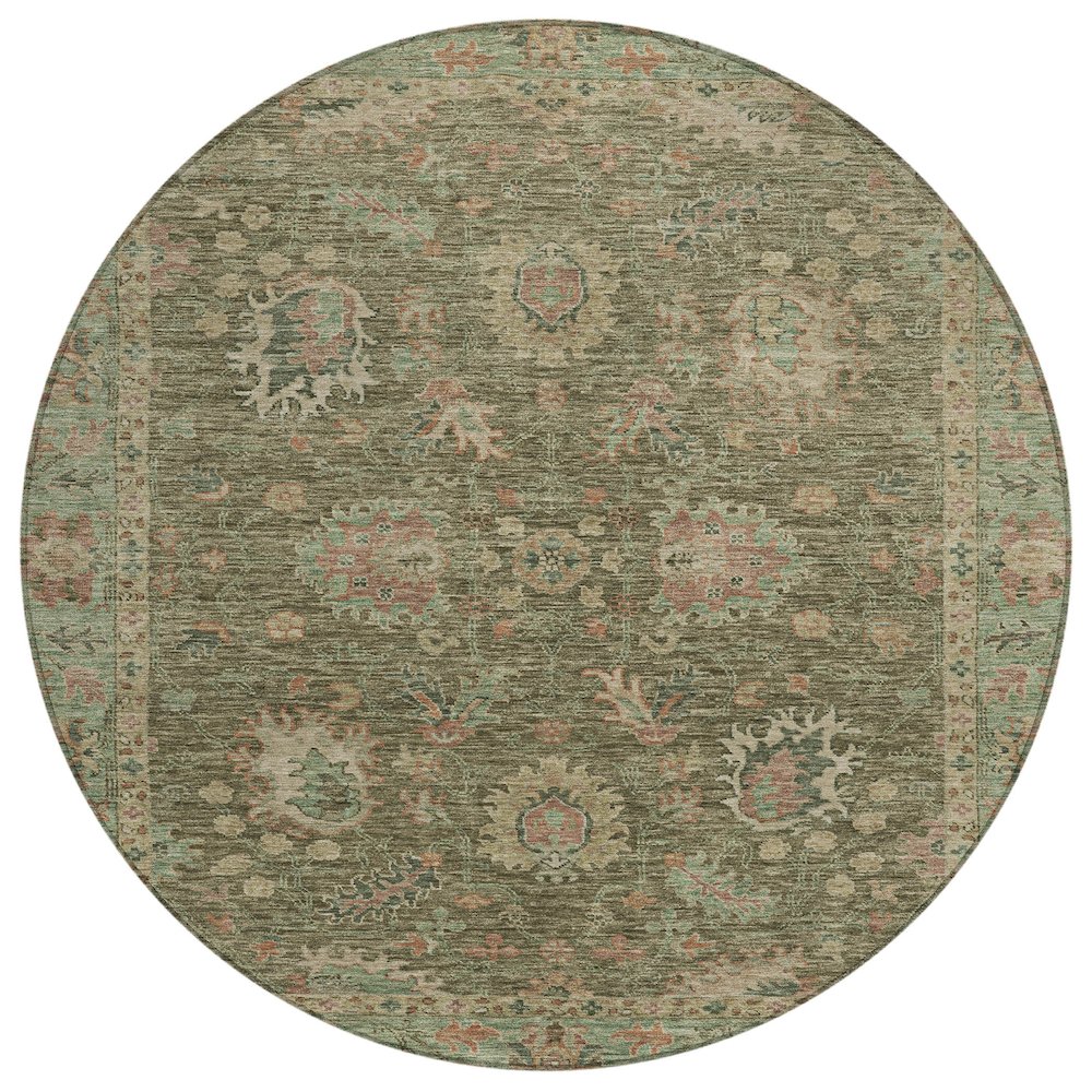Machine Washable Indoor/Outdoor Chantille ACN2104 Olive 8' x 8' Round Rug