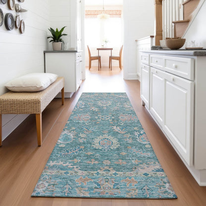 Machine Washable Indoor/Outdoor Chantille ACN2104 Teal 2'3" x 7'6" Runner Rug