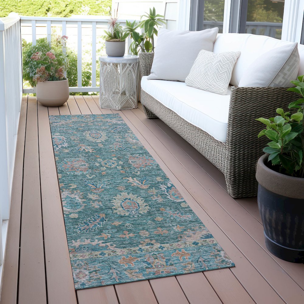 Machine Washable Indoor/Outdoor Chantille ACN2104 Teal 2'3" x 7'6" Runner Rug