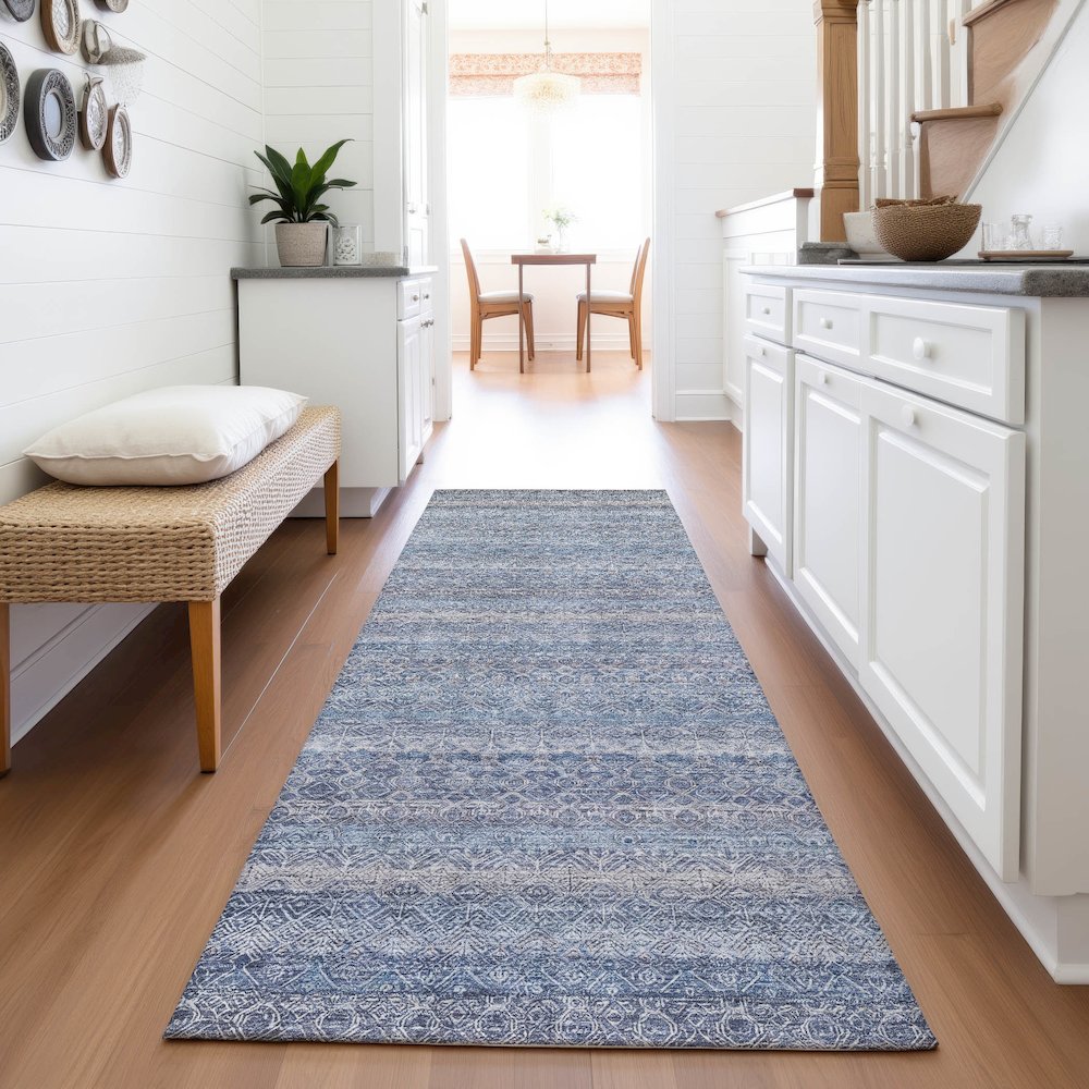 Machine Washable Indoor/Outdoor Chantille ACN2105 Blue 2'3" x 7'6" Runner Rug
