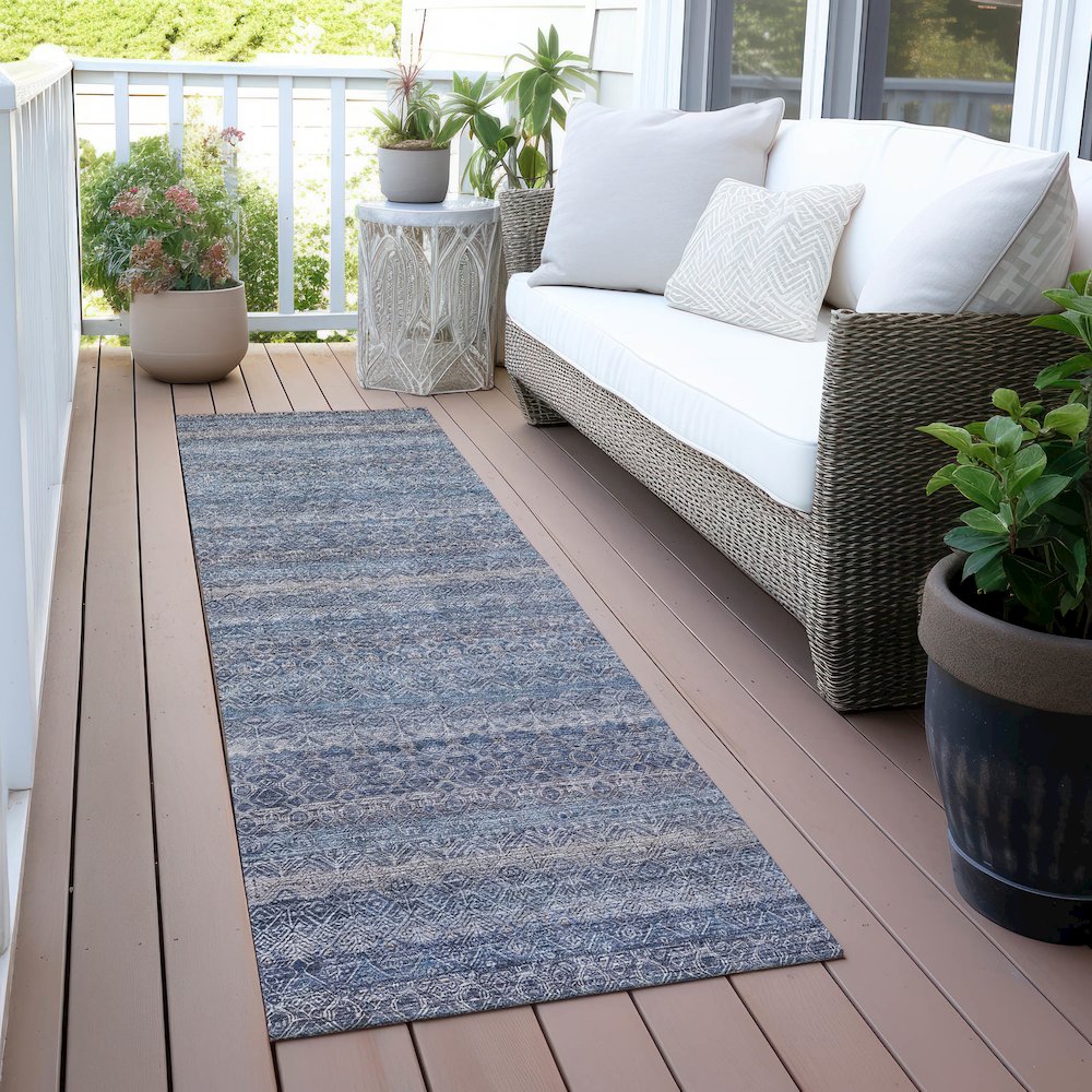 Machine Washable Indoor/Outdoor Chantille ACN2105 Blue 2'3" x 7'6" Runner Rug