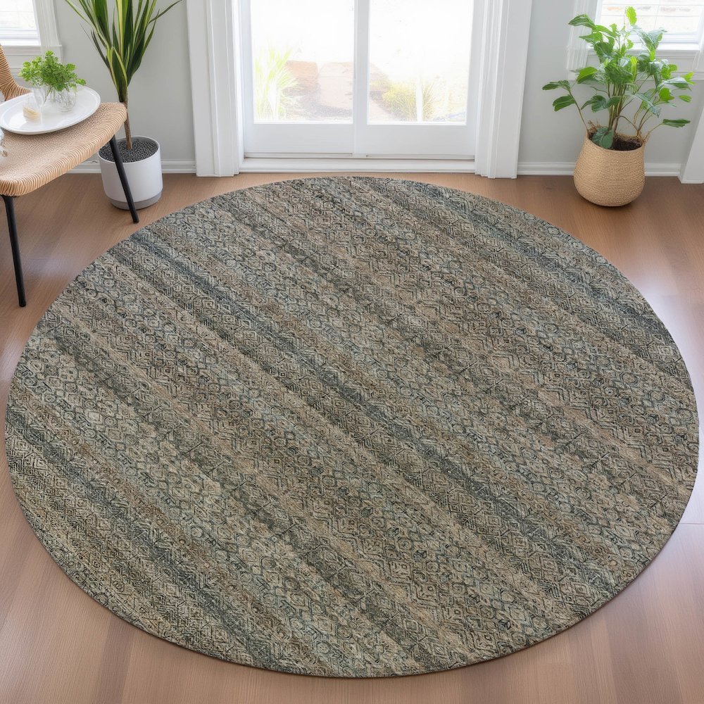Machine Washable Indoor/Outdoor Chantille ACN2105 Chocolate 8' x 8' Round Rug