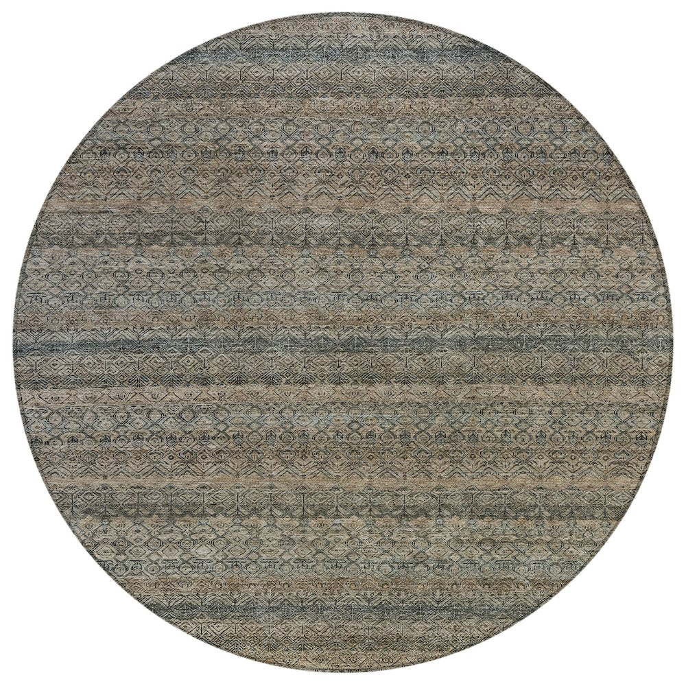 Machine Washable Indoor/Outdoor Chantille ACN2105 Chocolate 8' x 8' Round Rug